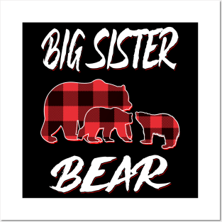 Big Sister Bear Red Plaid Christmas Pajama Matching Family Gift Posters and Art